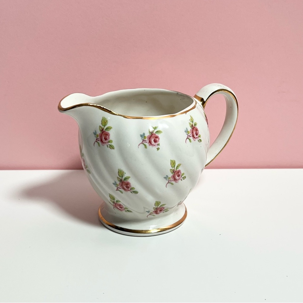 Vintage cottagecore pastel floral rose creamer cup